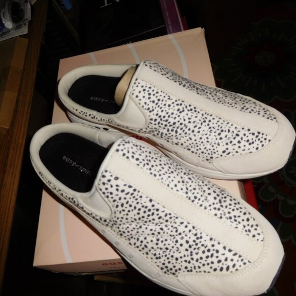 NEW 9.5M EaSY SPIRIT TRAVEL TIME CLOGS LIGHT NATURAL POLKA DOT - Picture 3 of 10